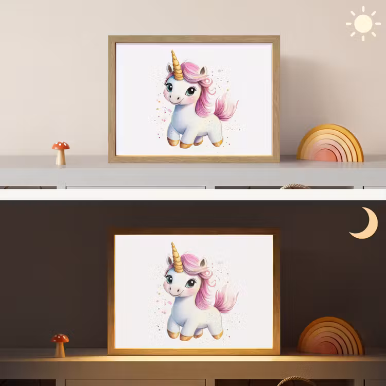 Eenhoorn - Roze - Magie Light Box met batterij (Wandlamp kind) middel -sfeer3_kind