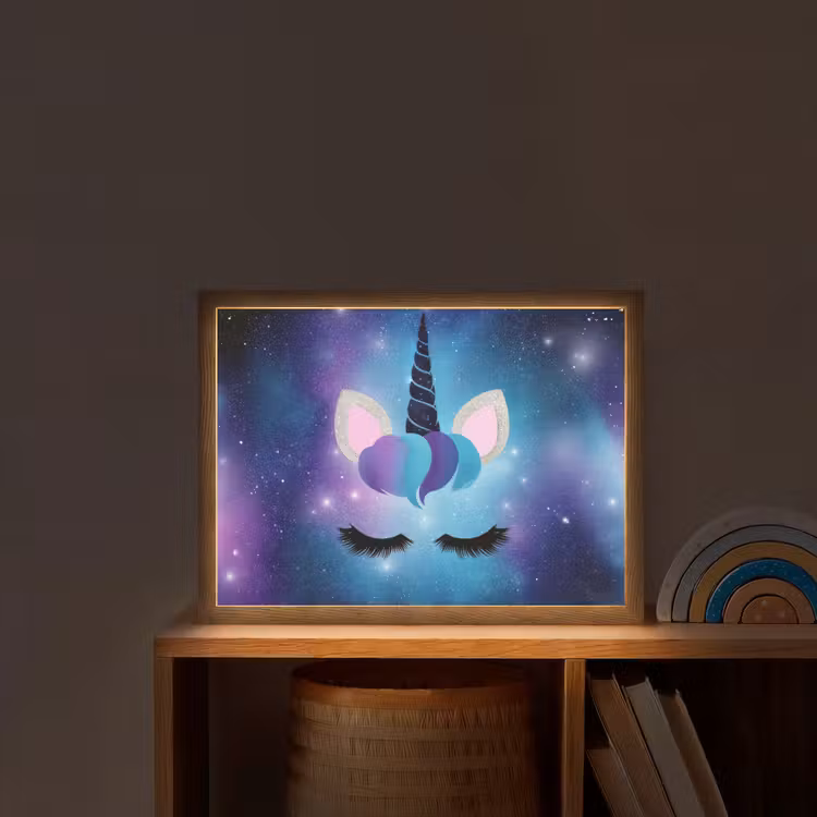 Eenhoorn - Sterren - Blauw Light Box met batterij (Wandlamp kind) middel -sfeer1_kind