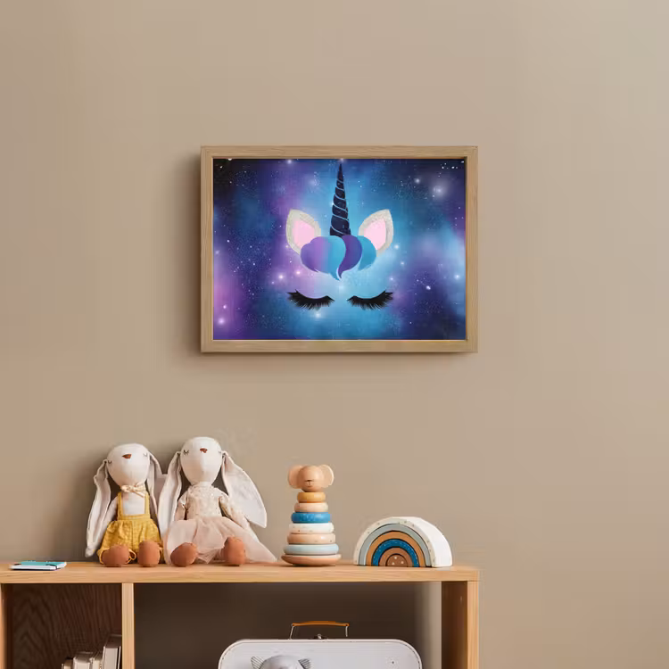 Eenhoorn - Sterren - Blauw Light Box met batterij (Wandlamp kind) middel -sfeer2_kind