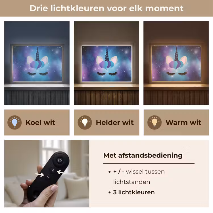 Eenhoorn - Sterren - Blauw Light Box met batterij (Wandlamp kind) middel -USP_lichtkleurNL