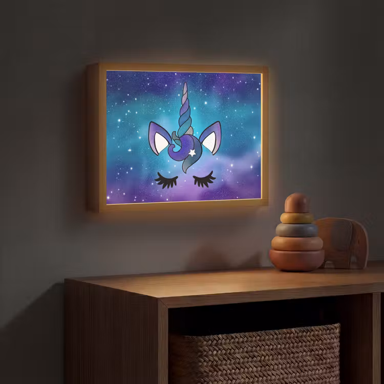 Eenhoorn - Sterrenhemel - Ster - Blauw Light Box met batterij (Wandlamp kind) middel -sfeer5_kind