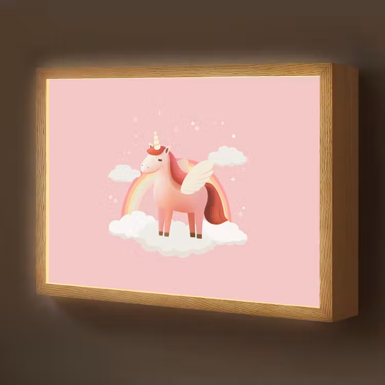 Eenhoorn - Vleugels - Roze - Regenboog Light Box met batterij (Wandlamp kind) middel -z3d_website