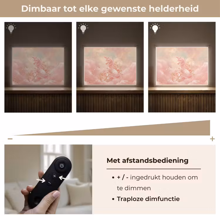Eenhoorn - Wolken - Roze Light Box met batterij (Wandlamp kind) middel -USP_dimbaarNL