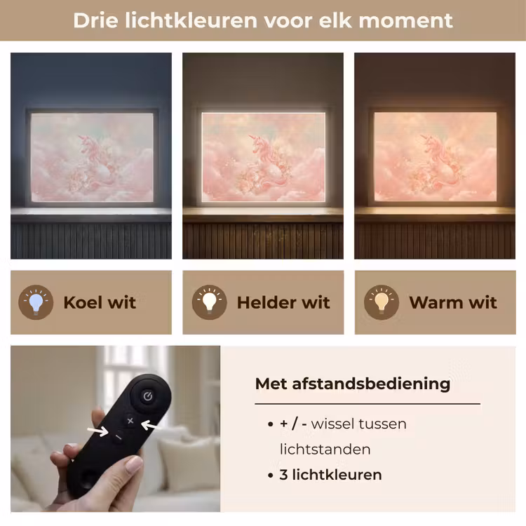 Eenhoorn - Wolken - Roze Light Box met batterij (Wandlamp kind) middel -USP_lichtkleurNL