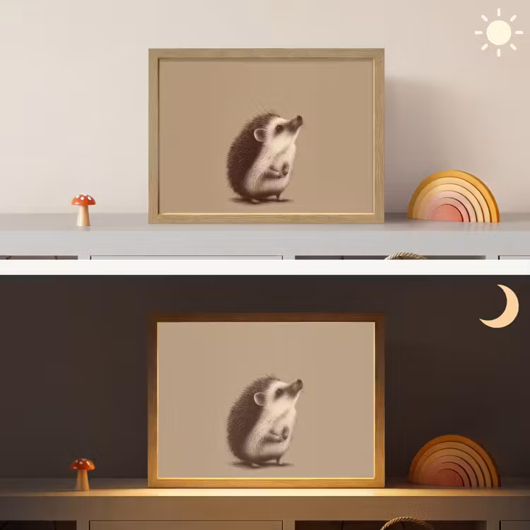 Egel - Snuitje - Bruin - Stekels Light Box met batterij (Wandlamp kind) middel -sfeer3_kind