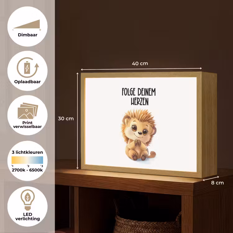 Egel - Wit - Dieren - Quote - Hart Light Box met batterij (Wandlamp kind) middel -USP_websiteoverzichtNL