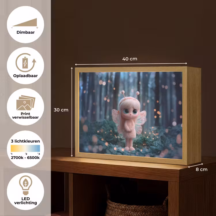 Elfje - Cartoon - Bos - Lichtjes Light Box met batterij (Wandlamp kind) middel -USP_websiteoverzichtNL