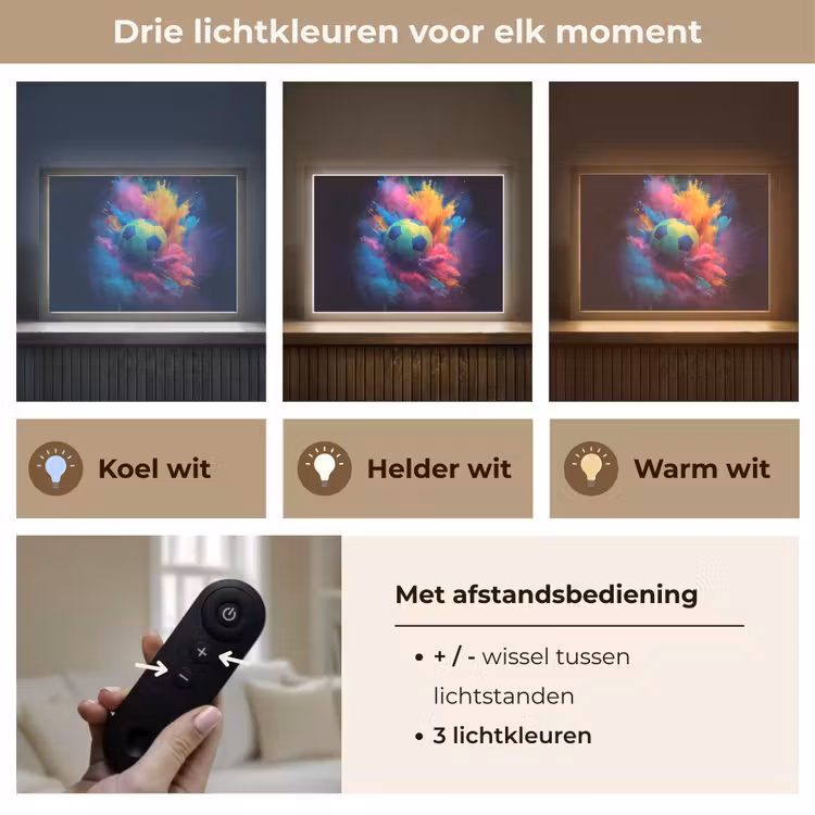 Explosie - Kleurrijk - Voetbal - Abstract Light Box met batterij (Wandlamp kind) middel -USP_lichtkleurNL