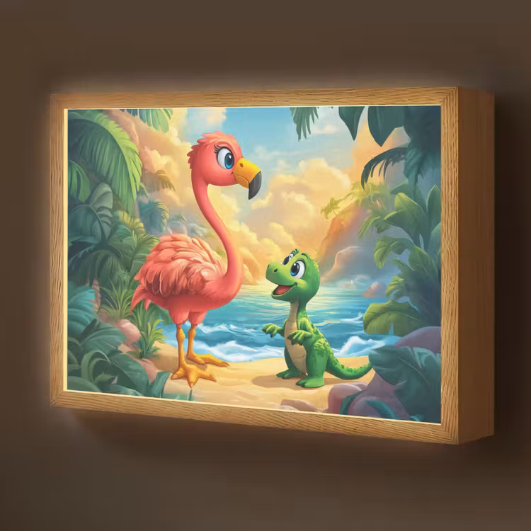 Flamingo - Dinosaurus - Strand - Kleurrijk Light Box met batterij (Wandlamp kind) middel -z3d_website