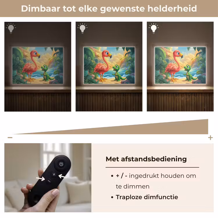 Flamingo - Dinosaurus - Strand - Kleurrijk Light Box met batterij (Wandlamp kind) middel -USP_dimbaarNL