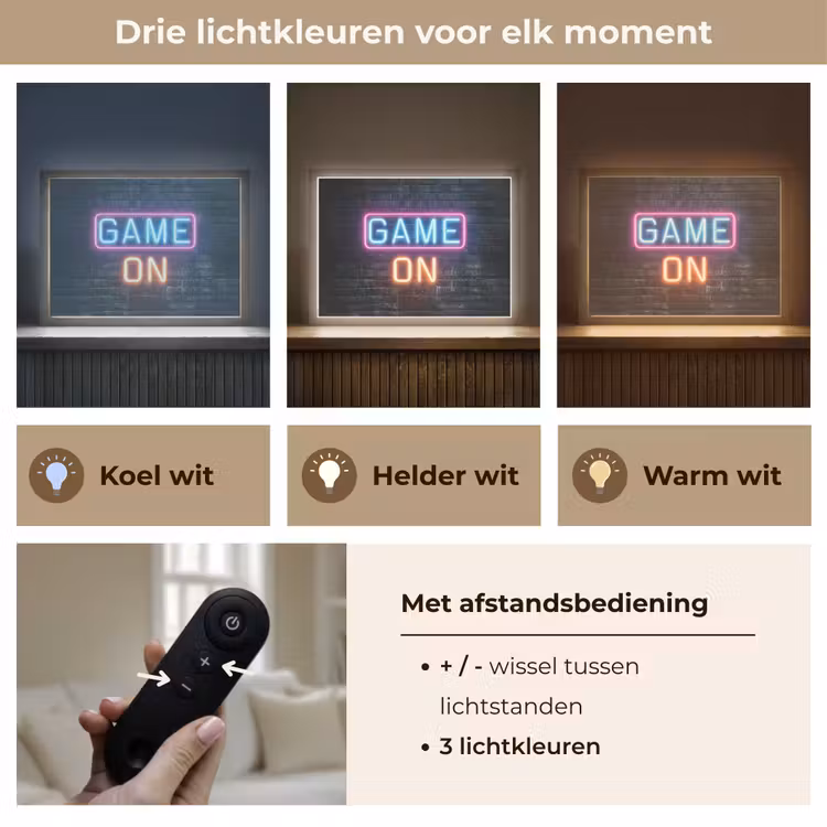 Game on - Neon - Muur Light Box met batterij (Wandlamp kind) middel -USP_lichtkleurNL