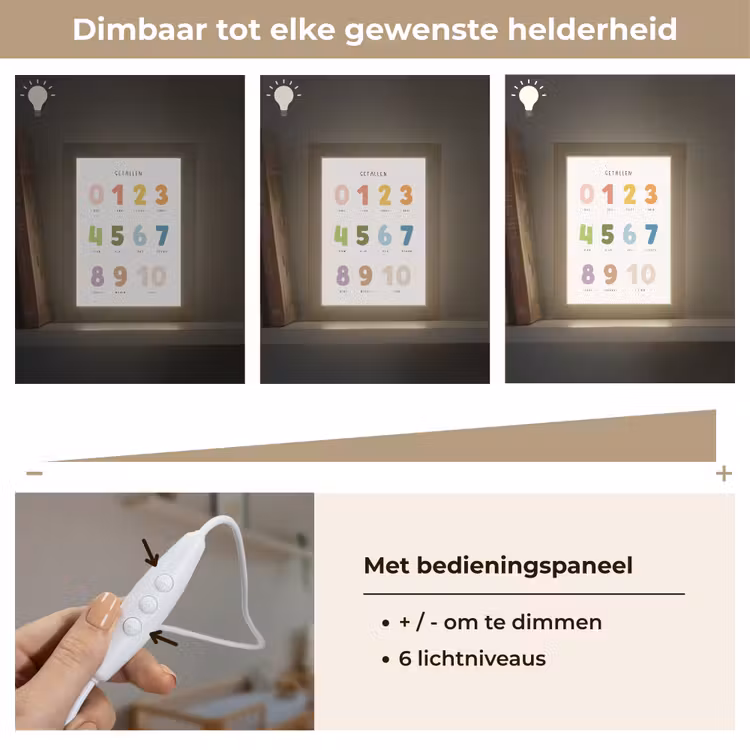 Getallen - Educatief - Leren tellen - Cijfers oefenen voor kinderen - Kleuren Light Box met kabel (Wandlamp kind) klein -USP_dimbaarNL