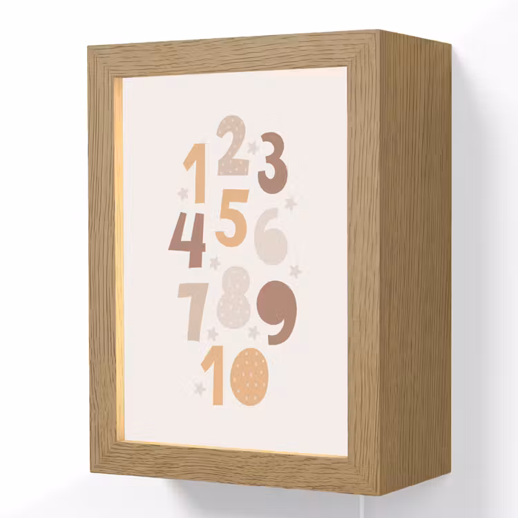 Getallen - Educatief - Leren tellen - Cijfers oefenen voor kinderen - Pastel kleuren Light Box met kabel (Wandlamp kind) klein -3d