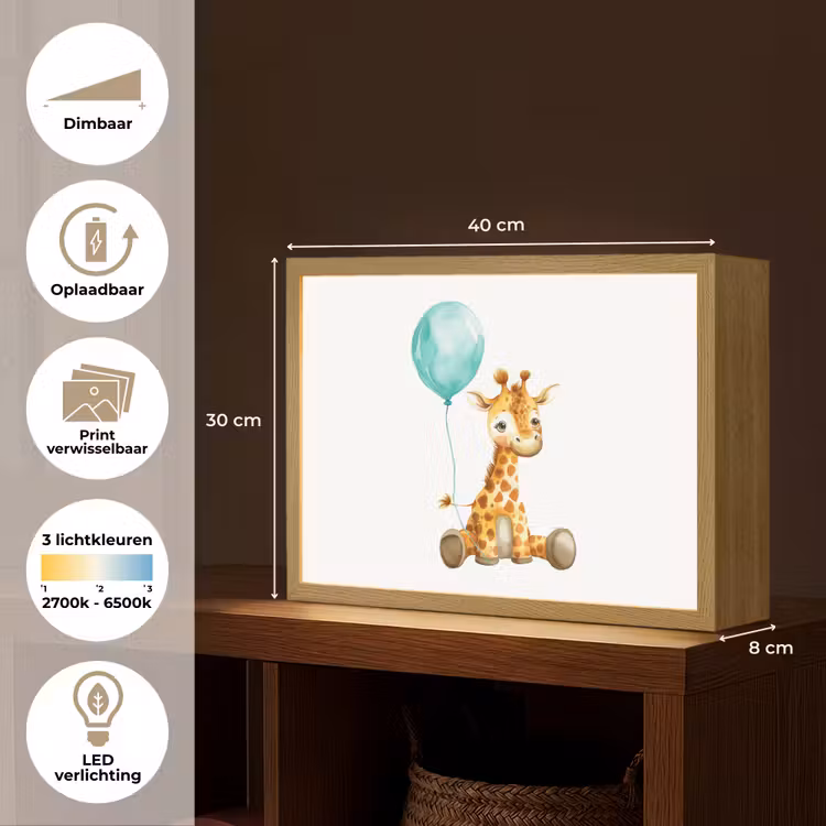 Giraf - Baby - Dieren - Blauwe ballon Light Box met batterij (Wandlamp kind) middel -USP_websiteoverzichtNL