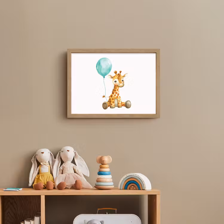 Giraf - Baby - Dieren - Blauwe ballon Light Box met batterij (Wandlamp kind) middel -sfeer2_kind