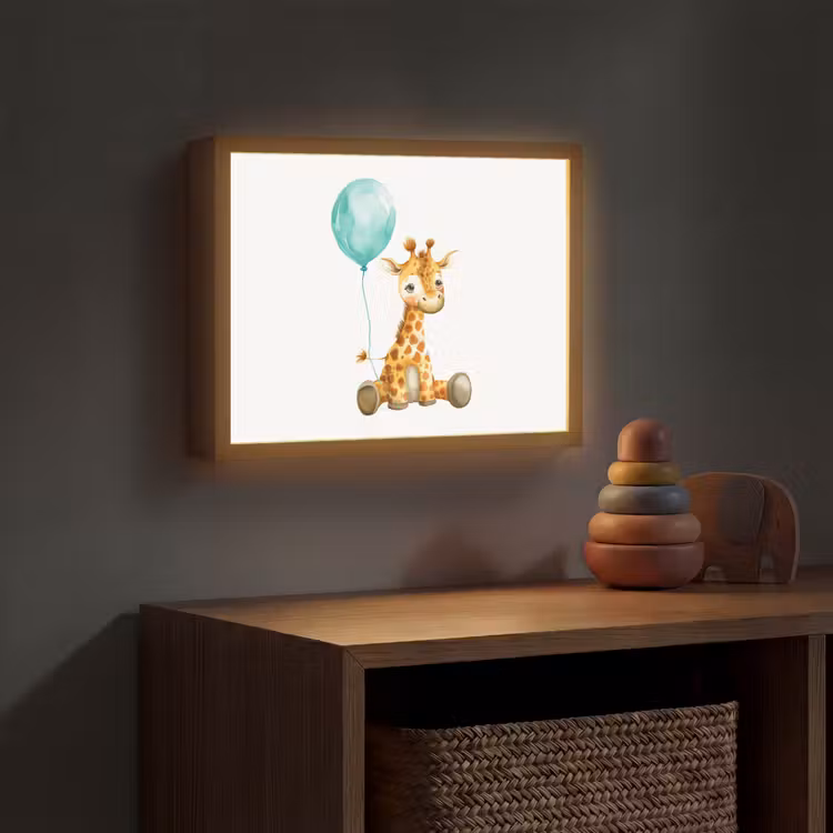 Giraf - Baby - Dieren - Blauwe ballon Light Box met batterij (Wandlamp kind) middel -sfeer5_kind