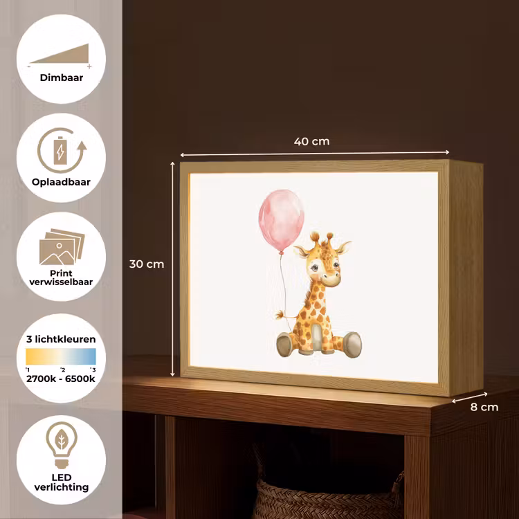 Giraf - Baby - Dieren - Roze ballon Light Box met batterij (Wandlamp kind) middel -USP_websiteoverzichtNL