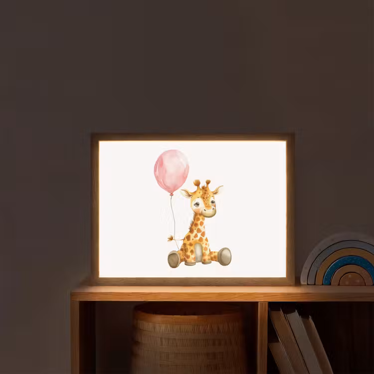 Giraf - Baby - Dieren - Roze ballon Light Box met batterij (Wandlamp kind) middel -sfeer1_kind