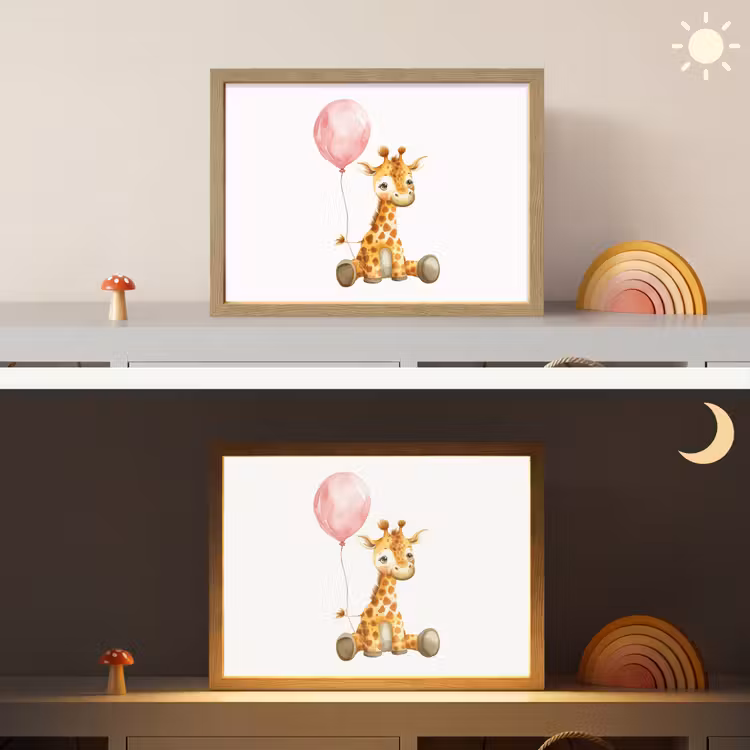 Giraf - Baby - Dieren - Roze ballon Light Box met batterij (Wandlamp kind) middel -sfeer3_kind
