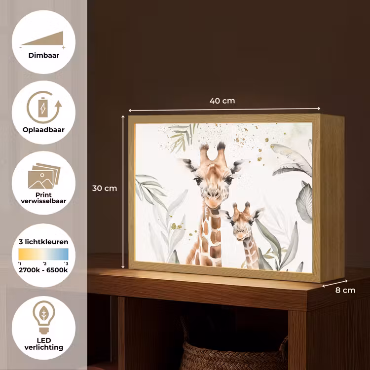 Giraffe - Bladeren - Kinderen - Dieren - Jungle Light Box met batterij (Wandlamp kind) middel -USP_websiteoverzichtNL