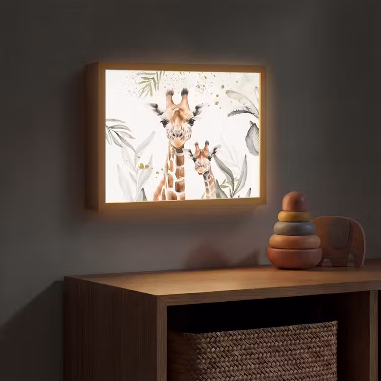 Giraffe - Bladeren - Kinderen - Dieren - Jungle Light Box met batterij (Wandlamp kind) middel -sfeer5_kind
