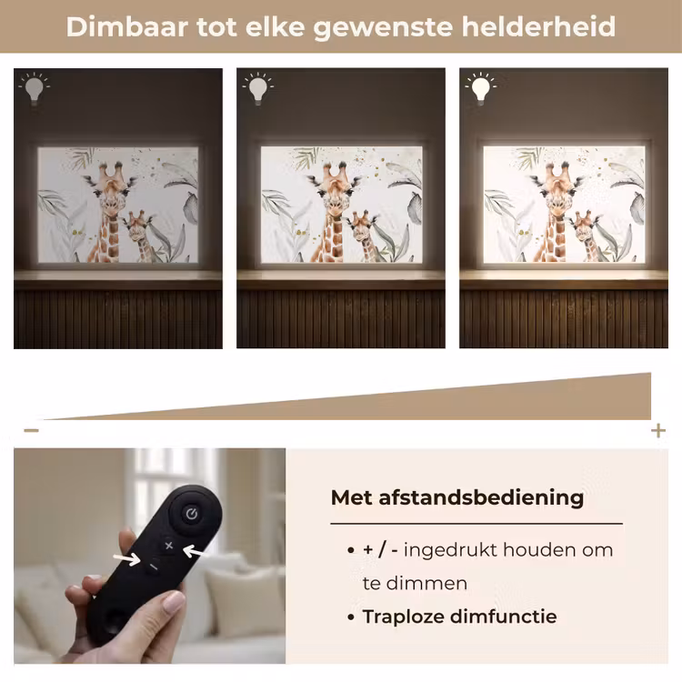 Giraffe - Bladeren - Kinderen - Dieren - Jungle Light Box met batterij (Wandlamp kind) middel -USP_dimbaarNL