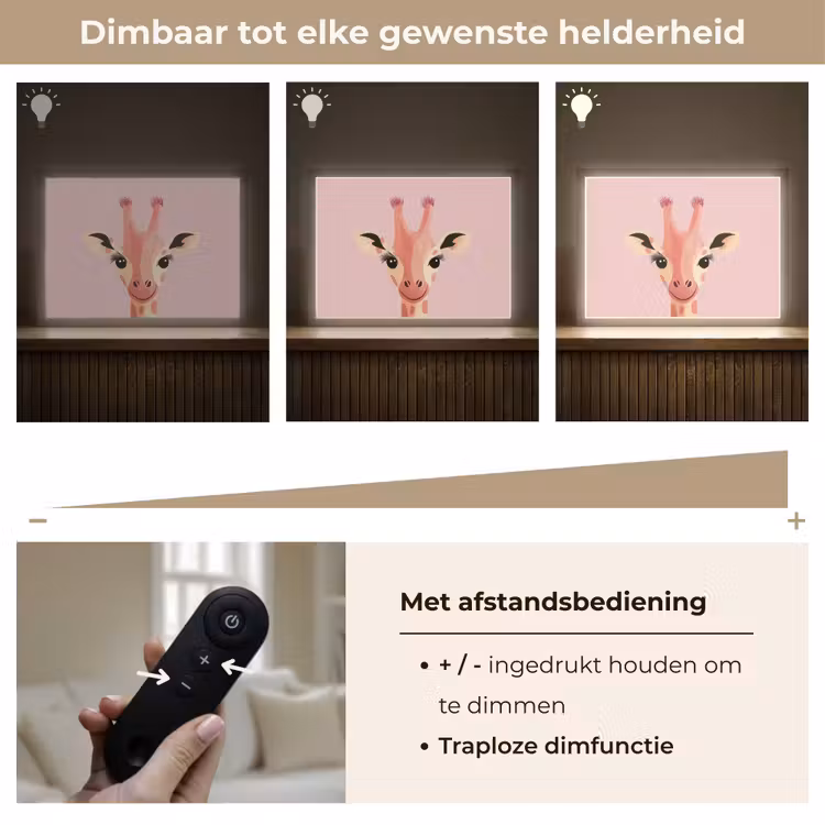 Giraffe - Illustratie - Roze Light Box met batterij (Wandlamp kind) middel -USP_dimbaarNL