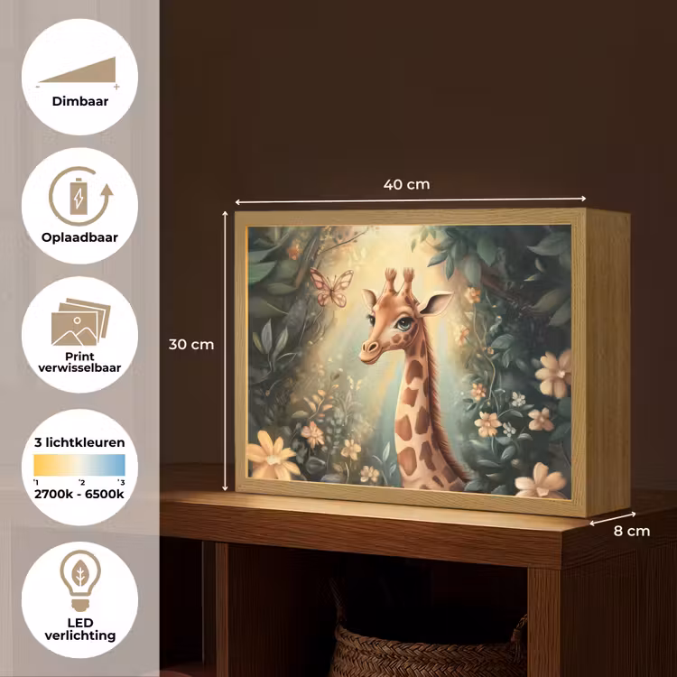 Giraffe - Jungle - Bloemen Light Box met batterij (Wandlamp kind) middel -USP_websiteoverzichtNL