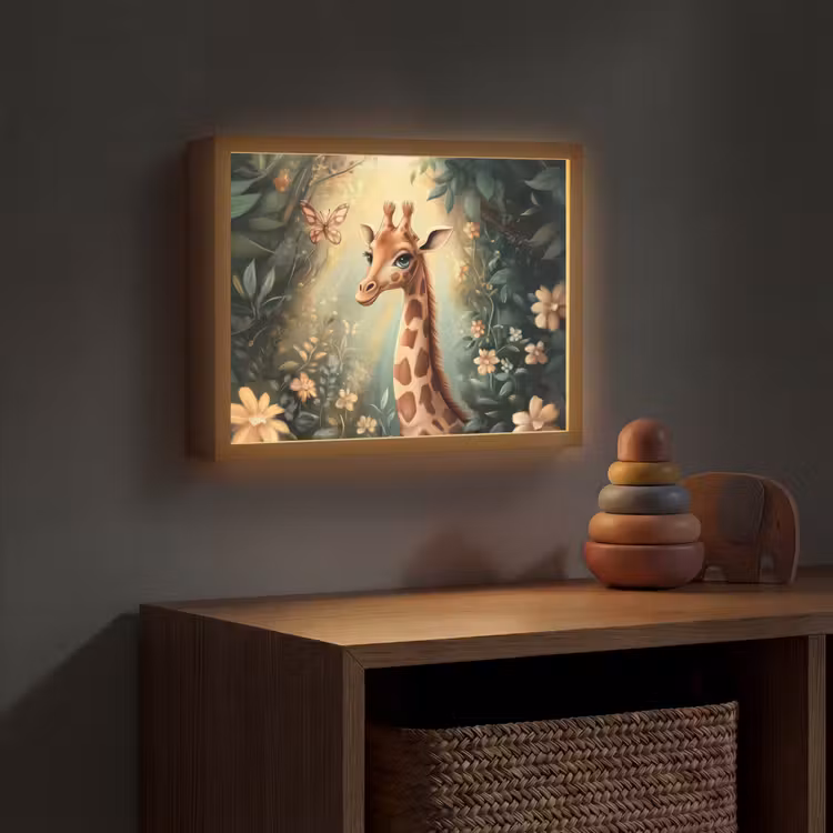 Giraffe - Jungle - Bloemen Light Box met batterij (Wandlamp kind) middel -sfeer5_kind