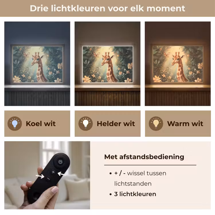 Giraffe - Jungle - Bloemen Light Box met batterij (Wandlamp kind) middel -USP_lichtkleurNL