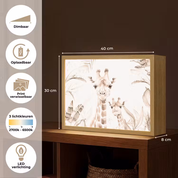 Giraffe - Jungle - Bruin - Kinderen Light Box met batterij (Wandlamp kind) middel -USP_websiteoverzichtNL