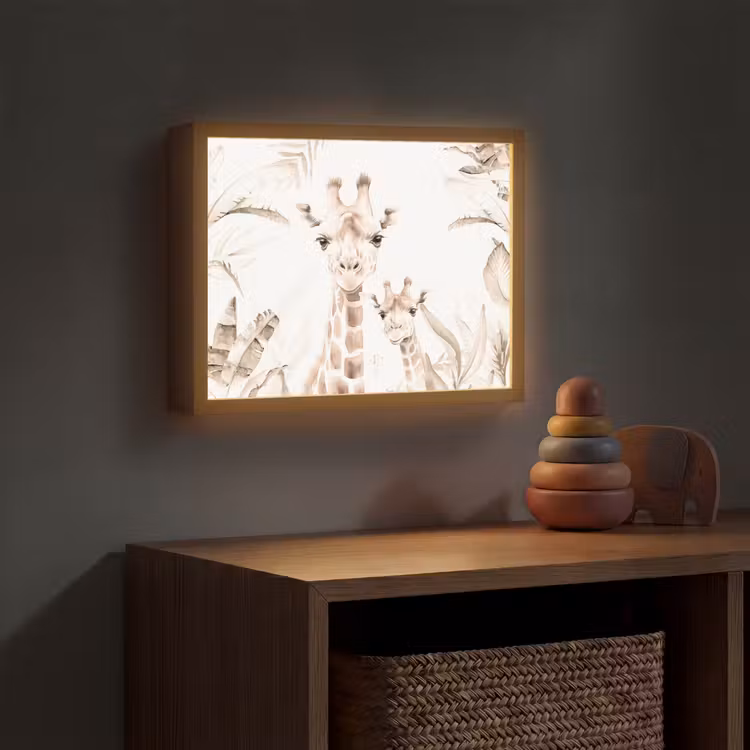 Giraffe - Jungle - Bruin - Kinderen Light Box met batterij (Wandlamp kind) middel -sfeer5_kind