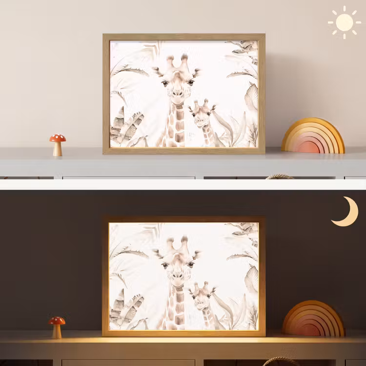 Giraffe - Jungle - Bruin - Kinderen Light Box met batterij (Wandlamp kind) middel -sfeer3_kind