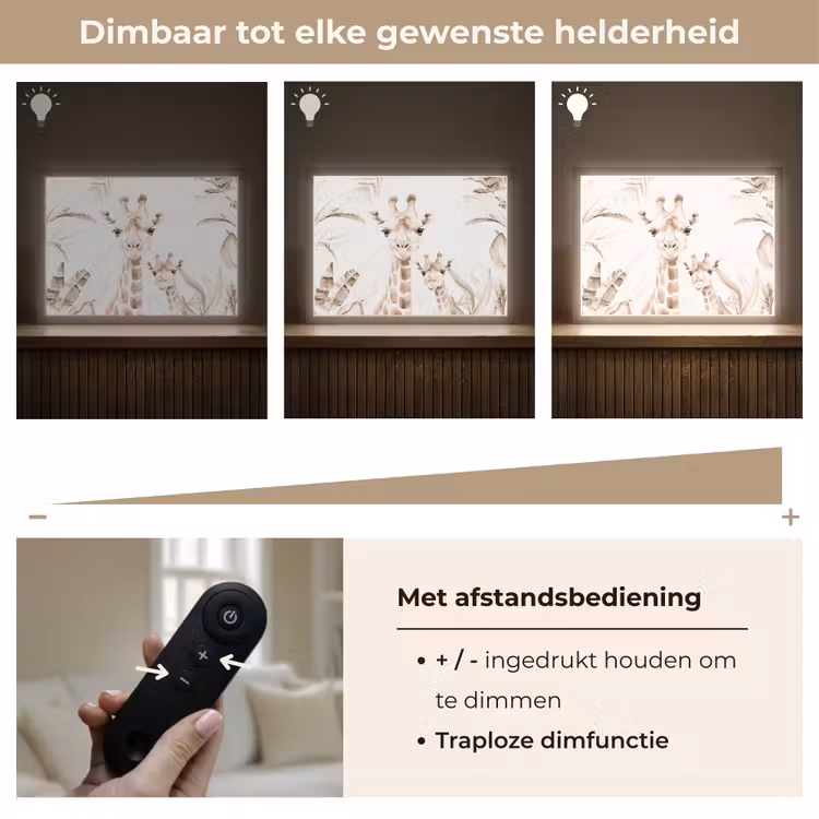 Giraffe - Jungle - Bruin - Kinderen Light Box met batterij (Wandlamp kind) middel -USP_dimbaarNL