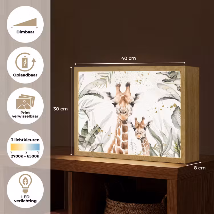 Giraffe - Natuur - Kinderen - Dieren Light Box met batterij (Wandlamp kind) middel -USP_websiteoverzichtNL