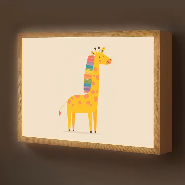 Giraffe - Regenboogmanen - Beige Light Box met batterij (Wandlamp kind) middel -z3d_website