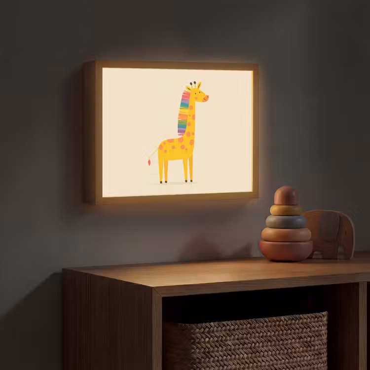 Giraffe - Regenboogmanen - Beige Light Box met batterij (Wandlamp kind) middel -sfeer5_kind