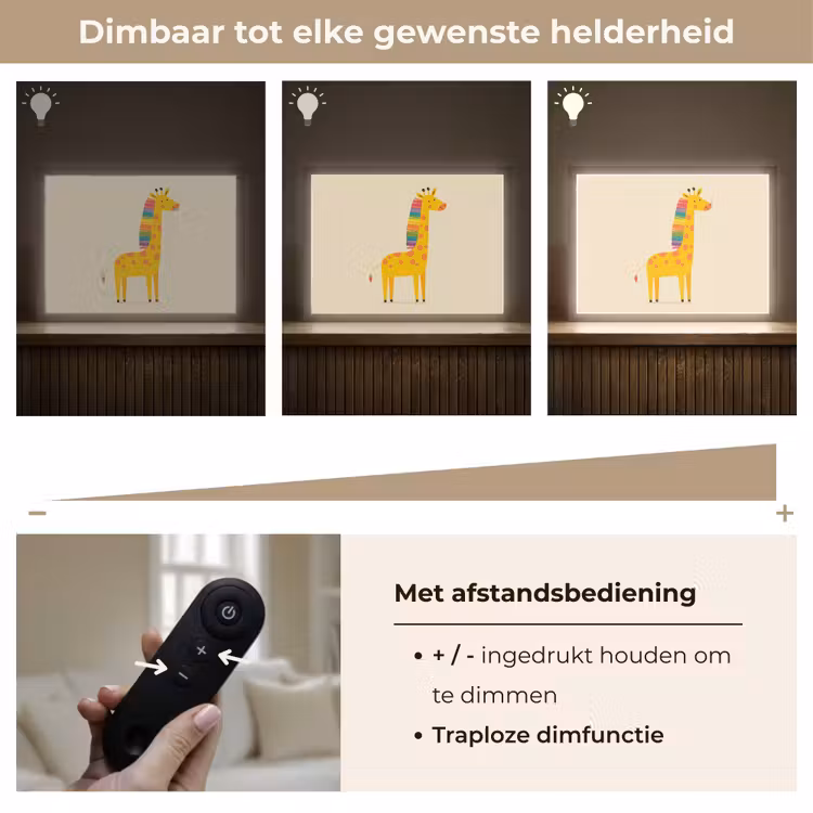 Giraffe - Regenboogmanen - Beige Light Box met batterij (Wandlamp kind) middel -USP_dimbaarNL