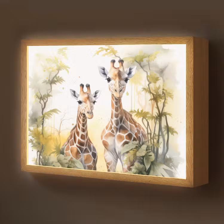 Giraffe - Wilde dieren - Natuur - Kinderen Light Box met batterij (Wandlamp kind) middel -z3d_website
