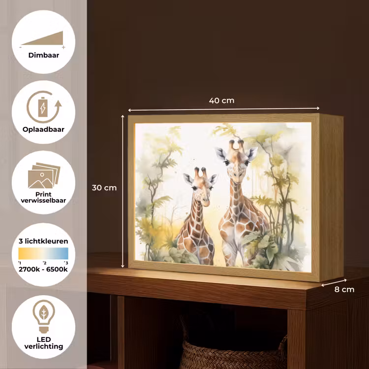 Giraffe - Wilde dieren - Natuur - Kinderen Light Box met batterij (Wandlamp kind) middel -USP_websiteoverzichtNL