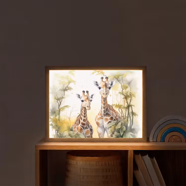 Giraffe - Wilde dieren - Natuur - Kinderen Light Box met batterij (Wandlamp kind) middel -sfeer1_kind