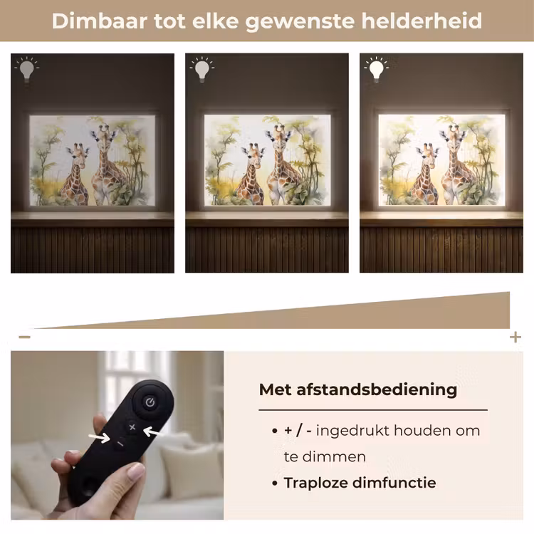 Giraffe - Wilde dieren - Natuur - Kinderen Light Box met batterij (Wandlamp kind) middel -USP_dimbaarNL