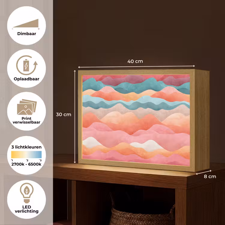 Golven - Kleurrijk - Abstract Light Box met batterij (Wandlamp kind) middel -USP_websiteoverzichtNL
