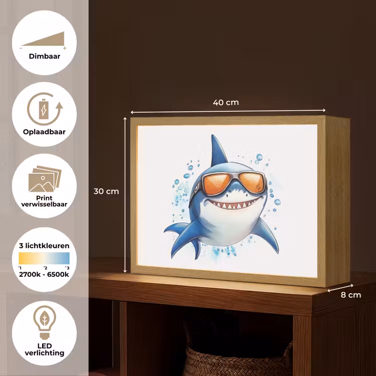 Haai - Zonnebril - Blauw - Water Light Box met batterij (Wandlamp kind) middel -USP_websiteoverzichtNL