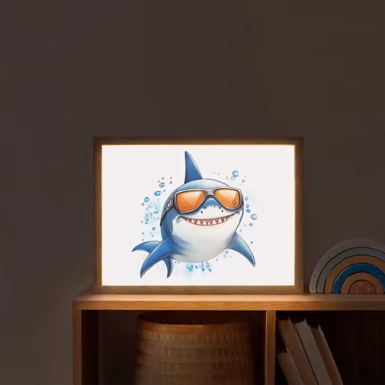 Haai - Zonnebril - Blauw - Water Light Box met batterij (Wandlamp kind) middel -sfeer1_kind