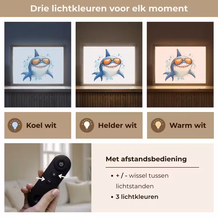 Haai - Zonnebril - Blauw - Water Light Box met batterij (Wandlamp kind) middel -USP_lichtkleurNL