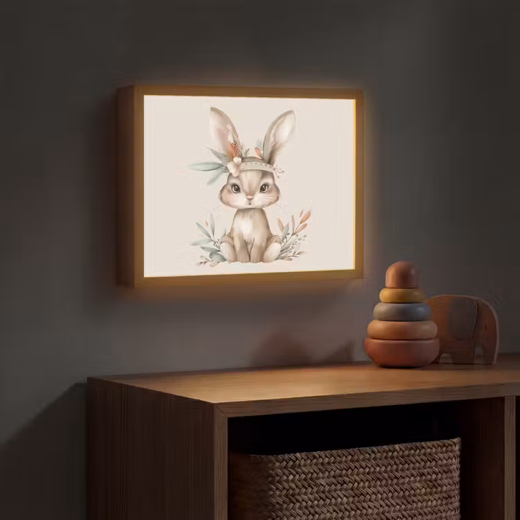 Haas - Dier - Bohemian - Pastel kleuren Light Box met batterij (Wandlamp kind) middel -sfeer5_kind