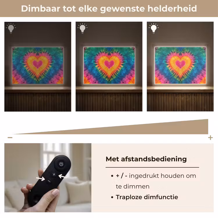 Hart - Tie Dye - Kleurrijk Light Box met batterij (Wandlamp kind) middel -USP_dimbaarNL