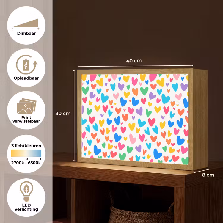 Hartjes - Kleurrijk - Patroon - Levendig Light Box met batterij (Wandlamp kind) middel -USP_websiteoverzichtNL