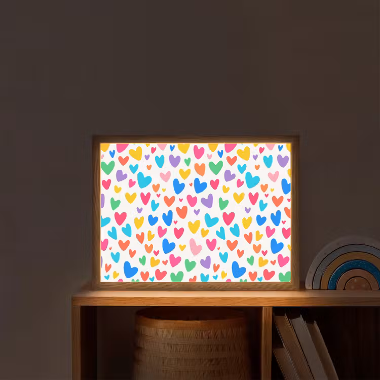 Hartjes - Kleurrijk - Patroon - Levendig Light Box met batterij (Wandlamp kind) middel -sfeer1_kind